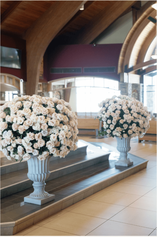 Large Rose Bouquets in an Urn at Church Altart